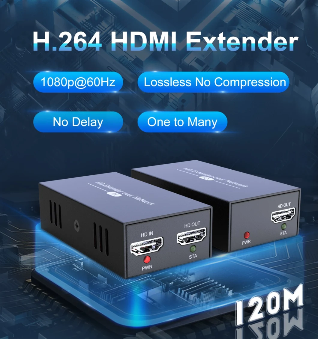 One to Many Cat5/6 Cable Video HDMI Extender 120m 1080P H264 Local Loop out HDMI Transmitter and Receiver Over IP