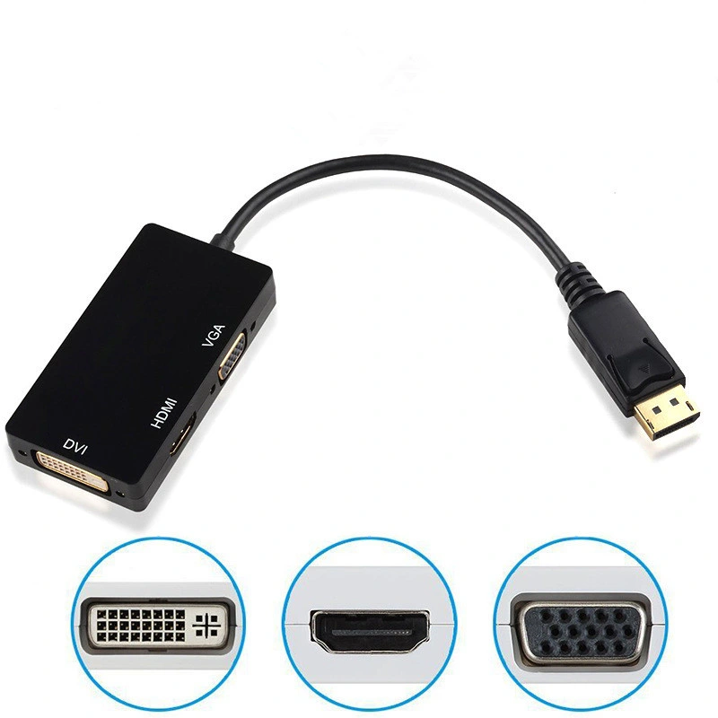 Anera Hot Sale 1080P Dp Display to HDMI VGA DVI Converter Video Converter Adapter Cable