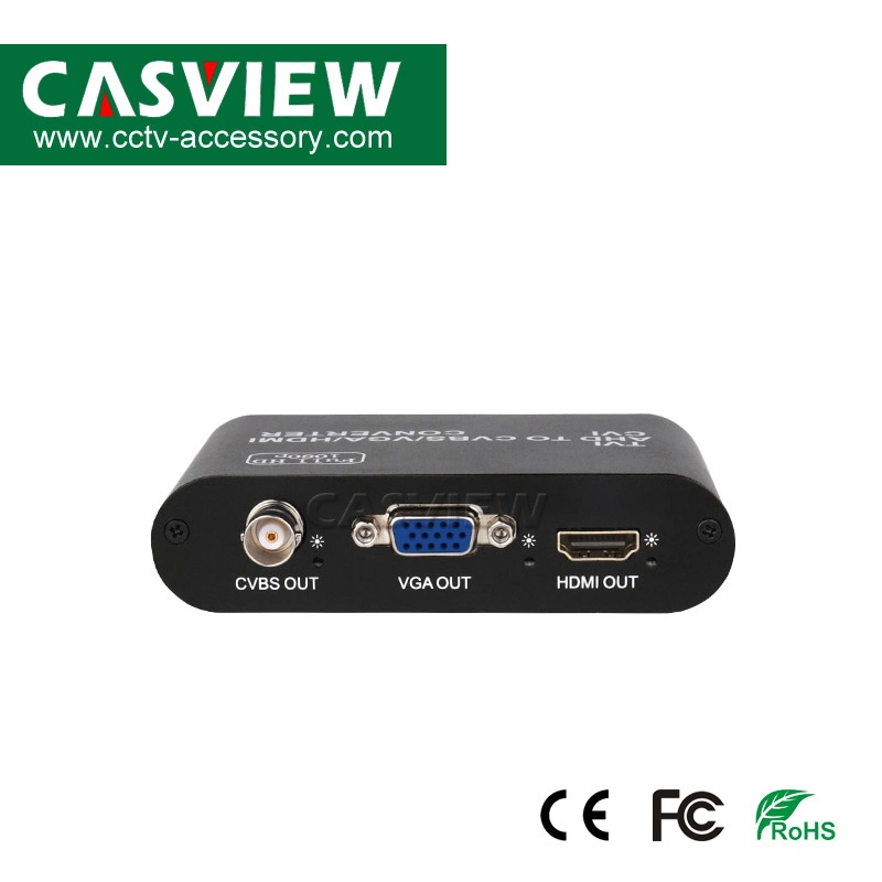 Tvi/Ahd/Cvi to CVBS/ VGA/ HDMI Converter Support 1080P Input/Output 500m CCTV HD Video Converter with EU/Us Plug Power
