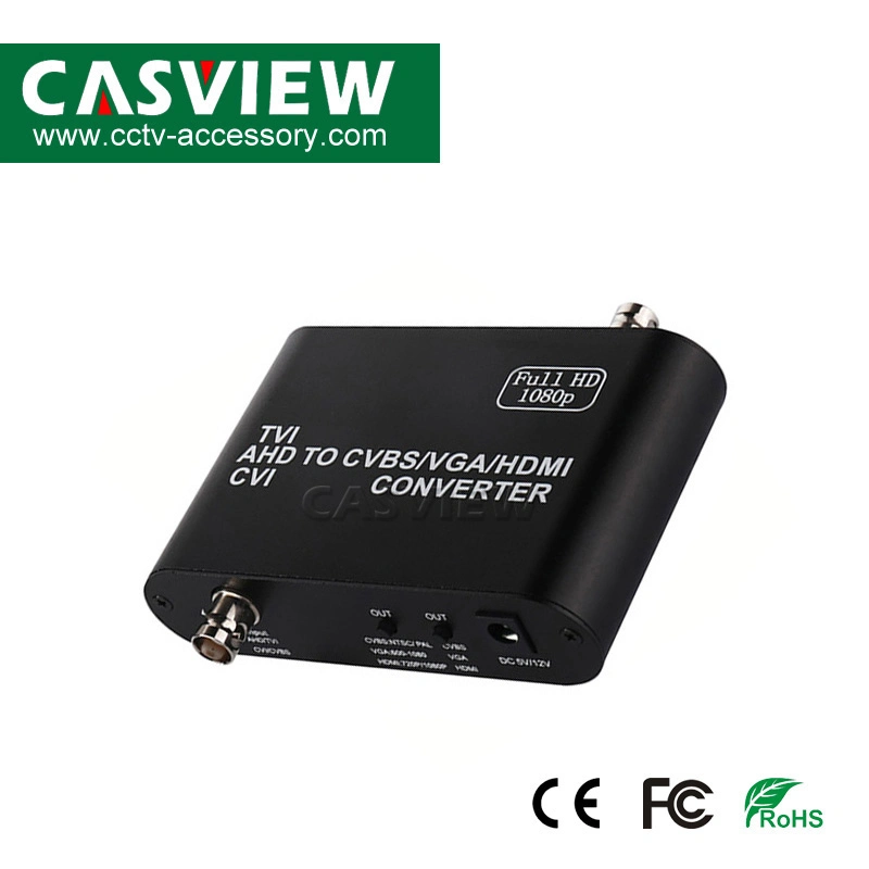 Tvi/Ahd/Cvi to CVBS/ VGA/ HDMI Converter Support 1080P Input/Output 500m CCTV HD Video Converter with EU/Us Plug Power