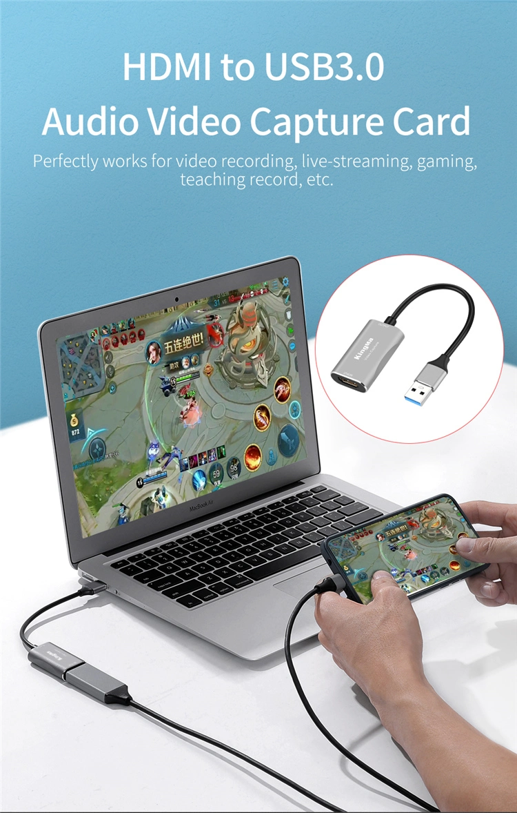 Kingma Compact USB3.0 Audio Video Capture Card for Video Recording Live- Streaming Gaming Teaching Record