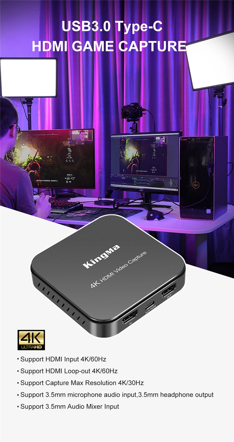Kingma USB-C 3.0 Portable Video Capture Card 4K HDMI Video Capture for Streaming and Recording