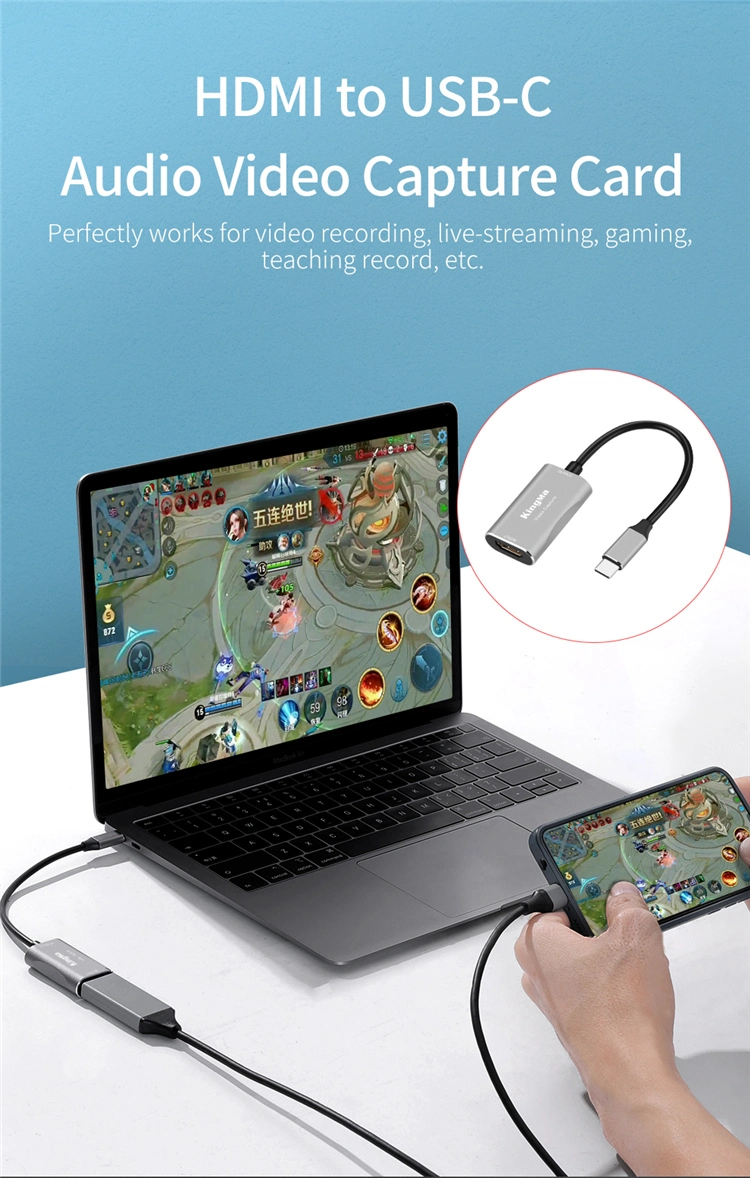 Kingma Recording HD Mi to Type-C USB-C Audio Video Capture Card 4K Video Game Live Streaming and Video Conference