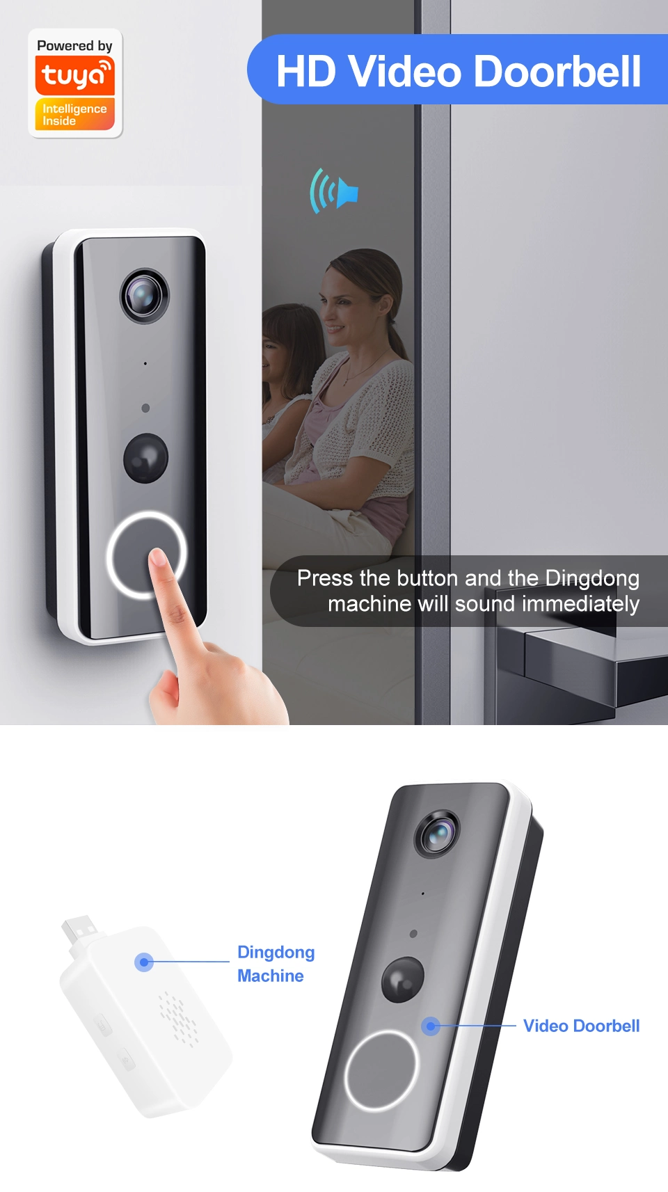 1080P WiFi Smart Video Doorbell Wireless Doorbell Video Intercom with Indoor Chime