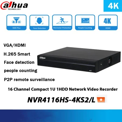 Dahua 4K 4/8/16 Channel CCTV Security Network Video Recoder Without Poe NVR4116HS-4ks2/L NVR