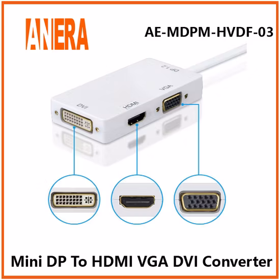 Anera Hot Sale Mini Dp Display to HDMI VGA DVI Converter Video Converter Adapter Cable